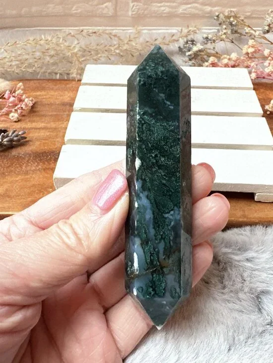 Beautiful Moss Agate Double Terminated Point - Picture 2 of 6